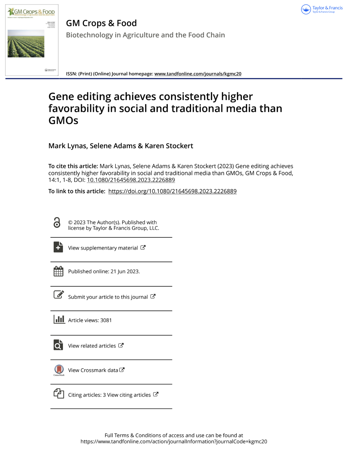 Gene Editing Achieves Consistently Higher Favorability in Social and Traditional Media Than GMOs